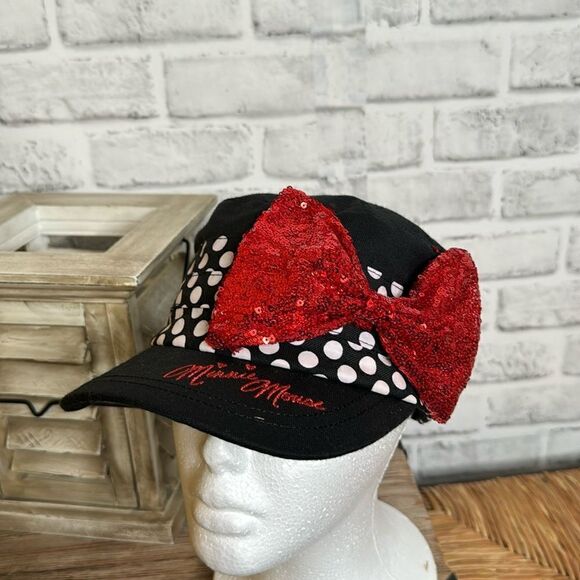 Disney Parks Minnie Mouse Sequins Bow Cadet Hat - Picture 1 of 6